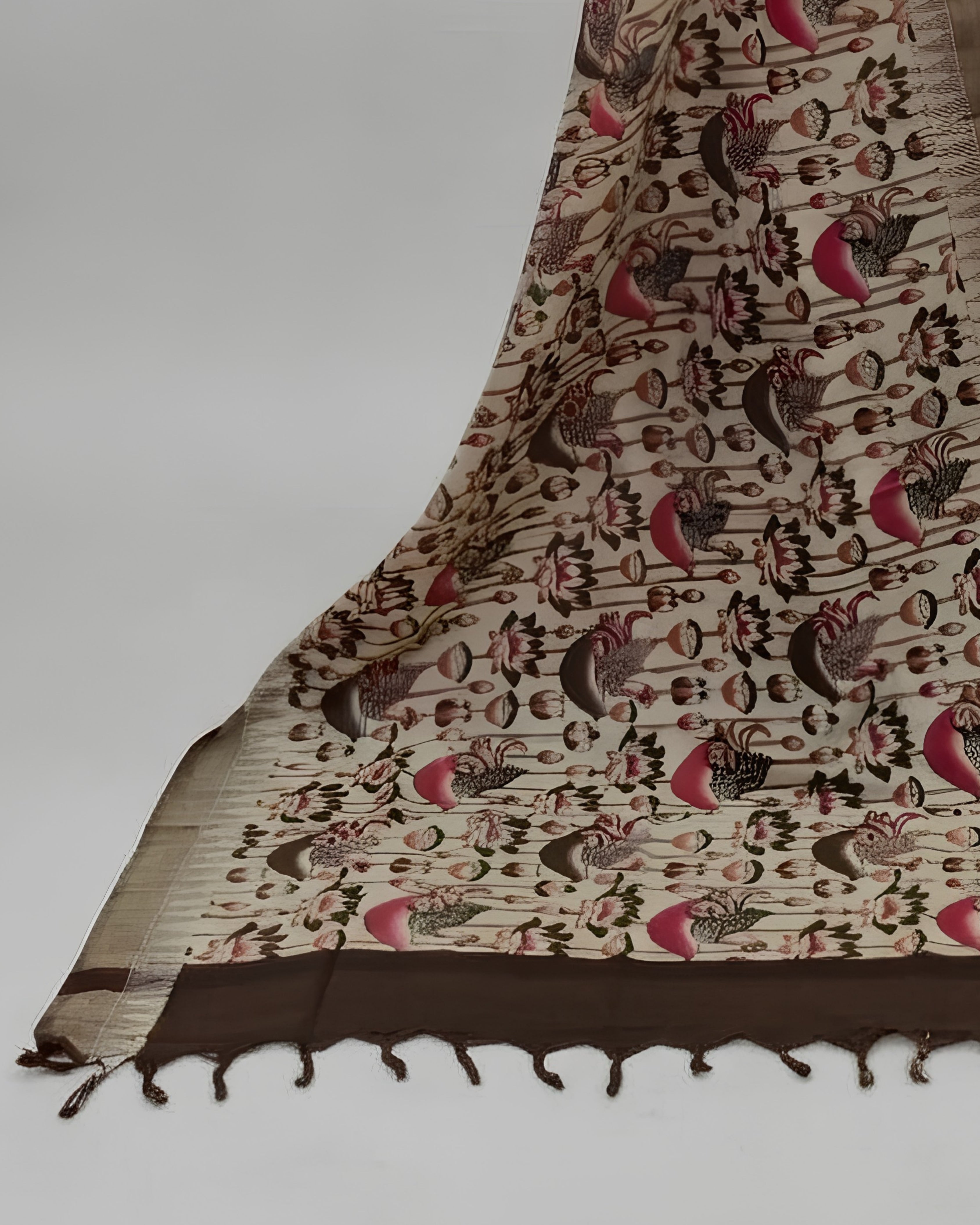KADHI COTTON PICHWAI PRINTED DUPATTA CHUDI SET - CHOCOLATE BROWN