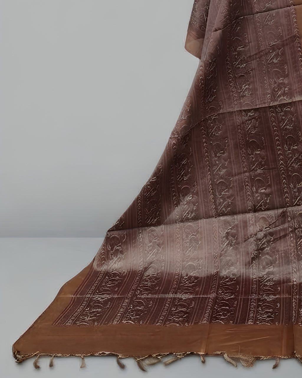 TISSUE SILK DIGITAL CHUDI SETS - BEIGE TONE WITH DUSTY TERRACOTTA
