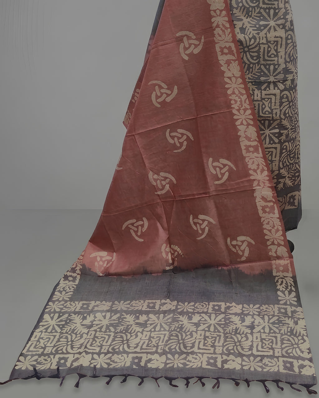 KHADI SILK CRACK BATIK  CHUDI SETS- CHARCOAL WITH DUSTY WINE