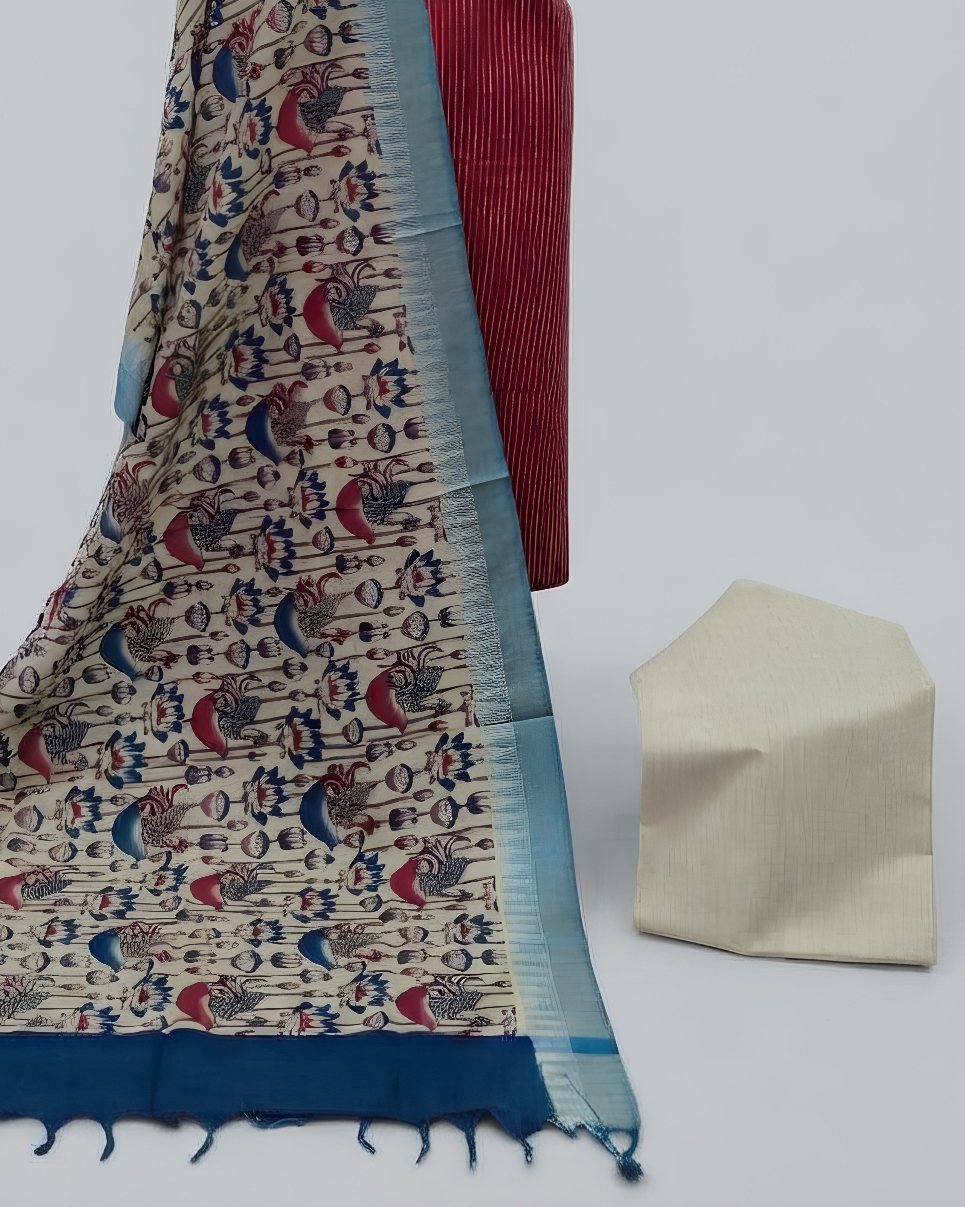 KADHI COTTON PICHWAI PRINTED DUPATTA CHUDI SET - CRIMSON RED