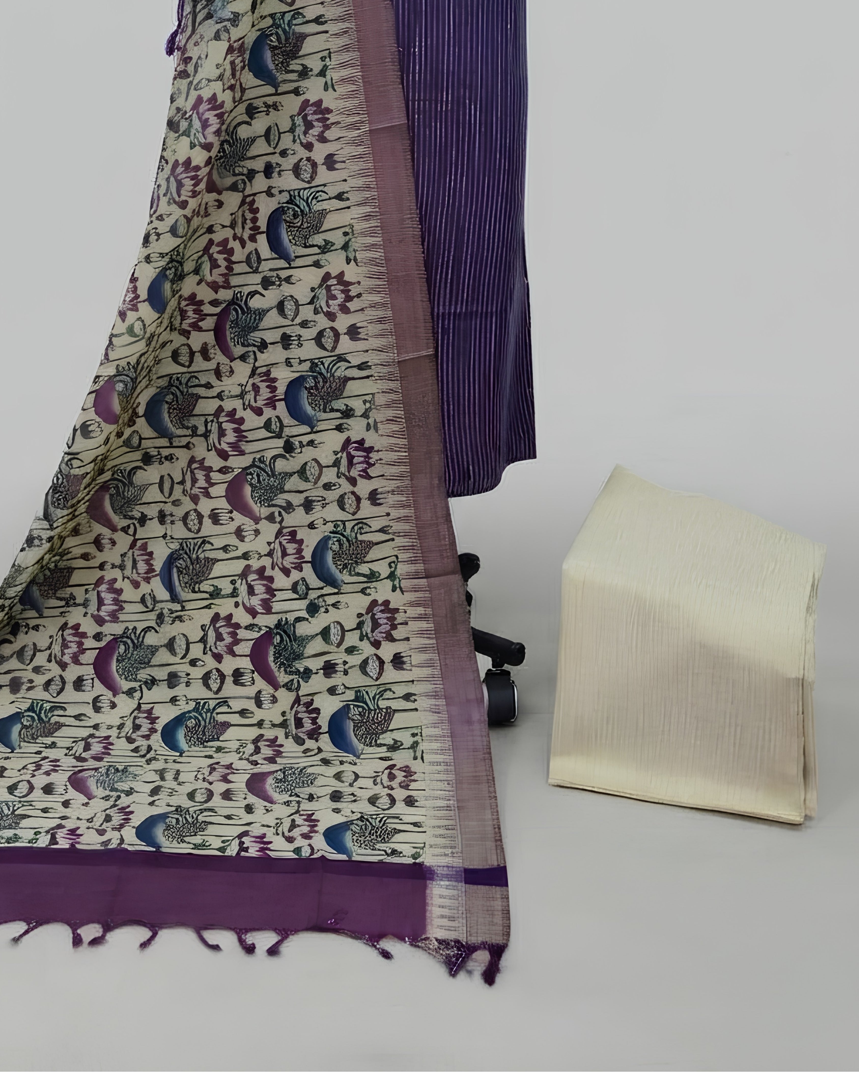 KADHI COTTON PICHWAI PRINTED DUPATTA CHUDI SET - DEEP PURPLE
