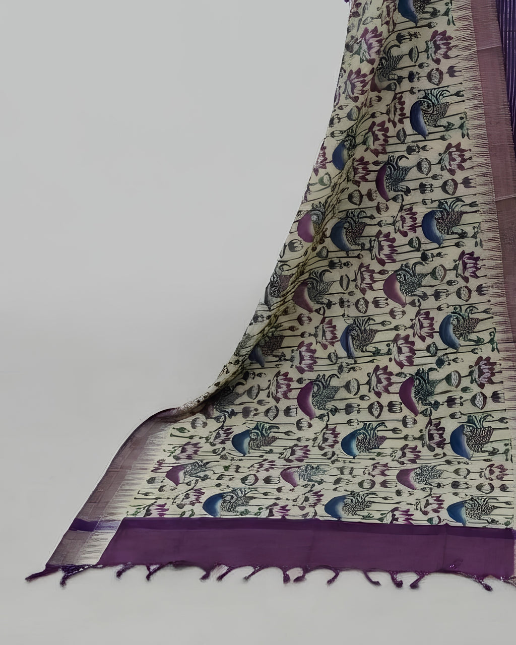 KADHI COTTON PICHWAI PRINTED DUPATTA CHUDI SET - DEEP PURPLE