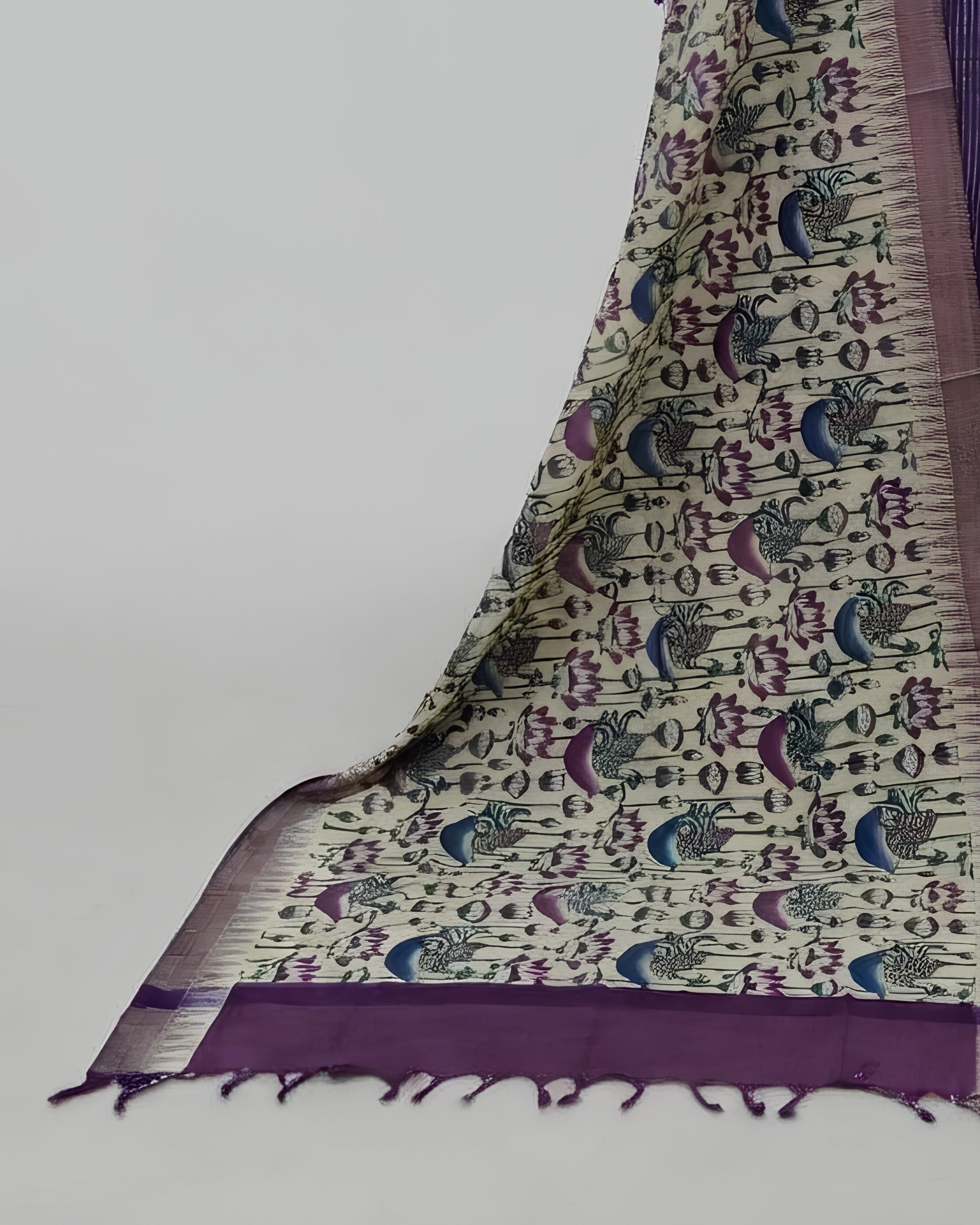 KADHI COTTON PICHWAI PRINTED DUPATTA CHUDI SET - DEEP PURPLE
