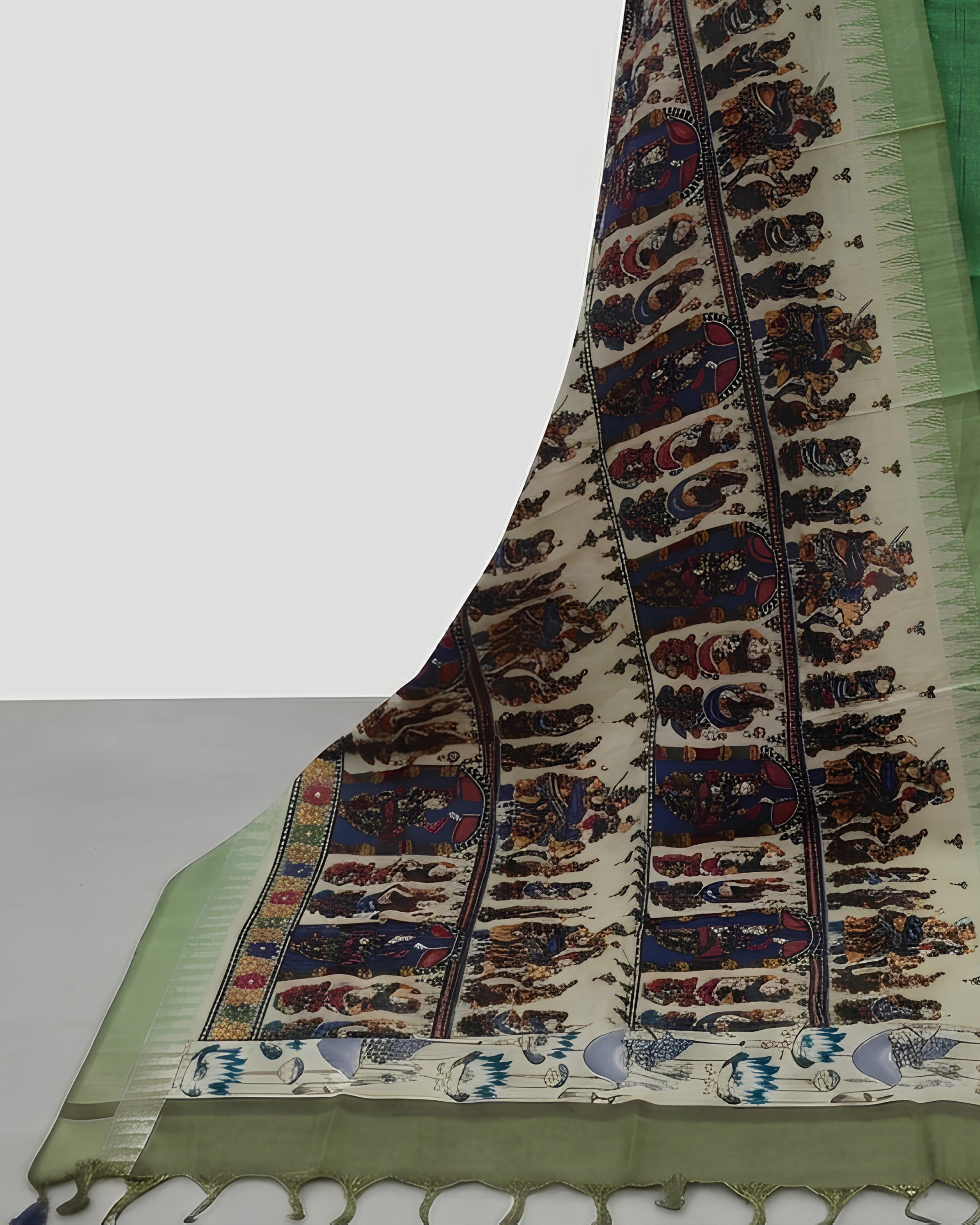 KADHI COTTON KALAMKARI DHUPATTA PRINTED CHUDI SET - EMARALD GREEN