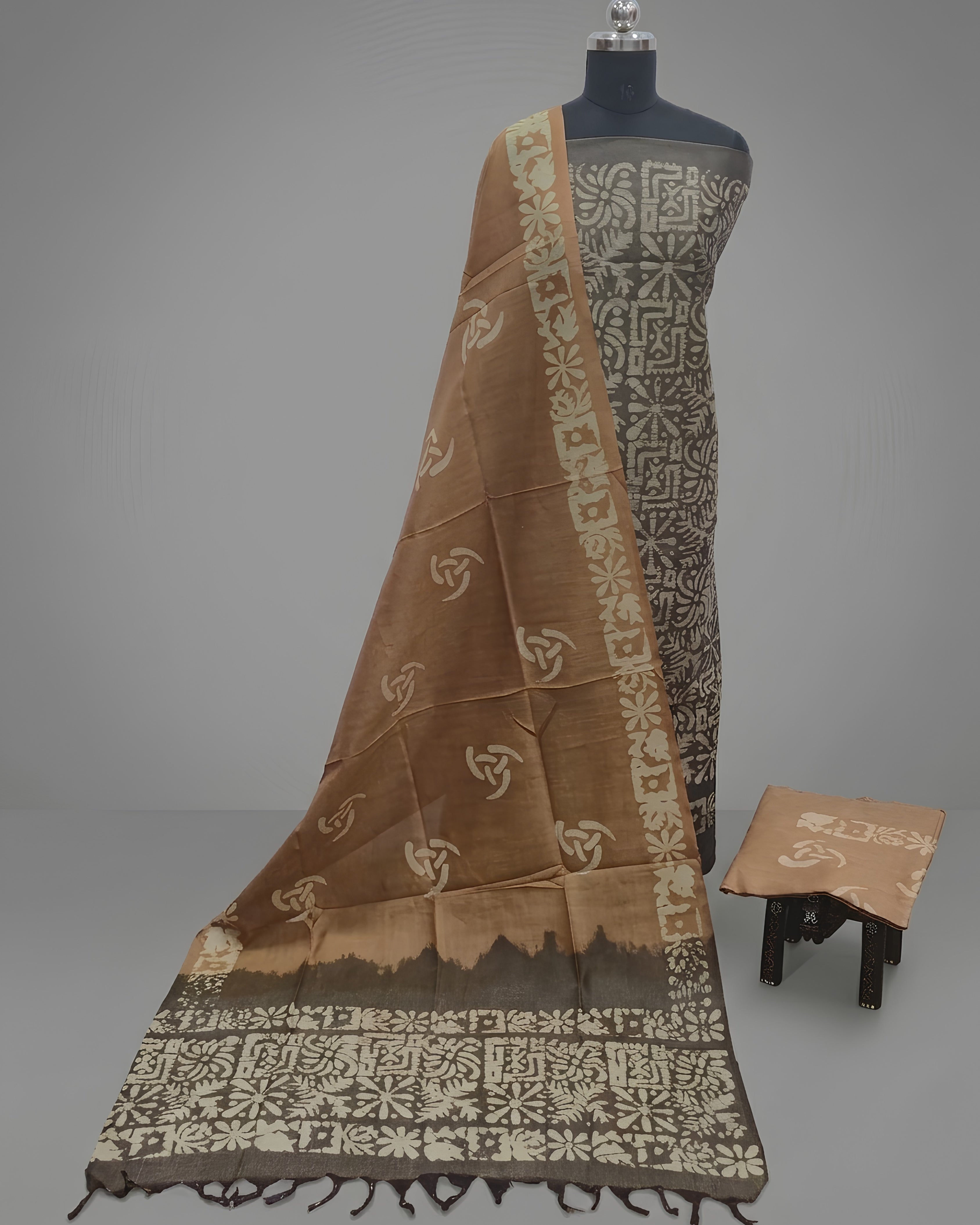KHADI SILK CRACK BATIK  CHUDI SETS- ESPRESSO WITH CAMEL BROWN