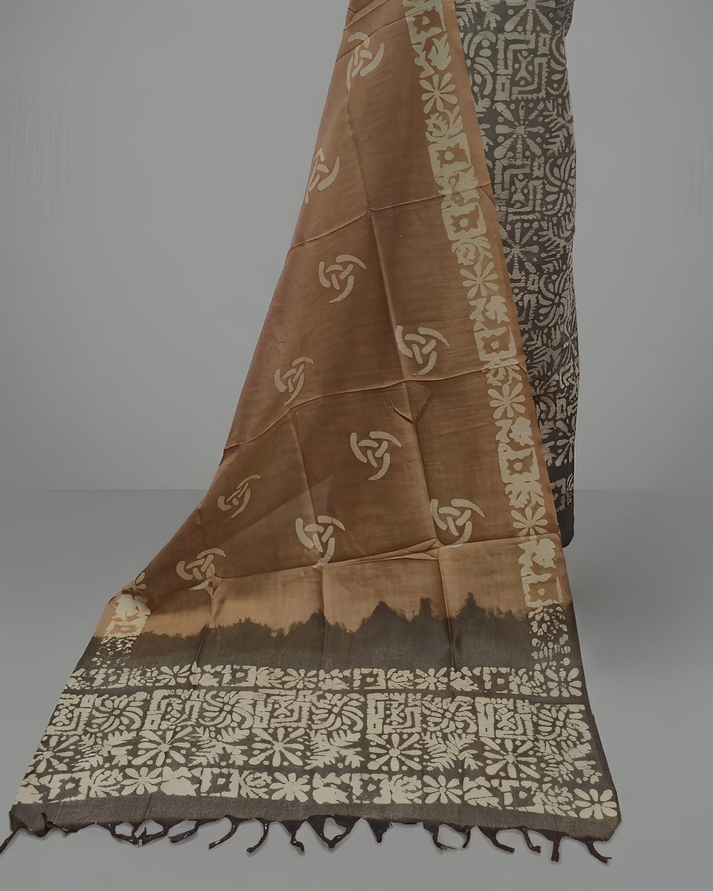 KHADI SILK CRACK BATIK  CHUDI SETS- ESPRESSO WITH CAMEL BROWN
