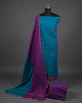 Royal Weave Pure Cotton Chudi - Teal Blue & Purple