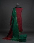 Royal Weave Pure Cotton Chudi - Maroon & Forest Green