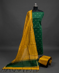 Raw Silk Motif Chudi Material - Emerald Green & Mustard