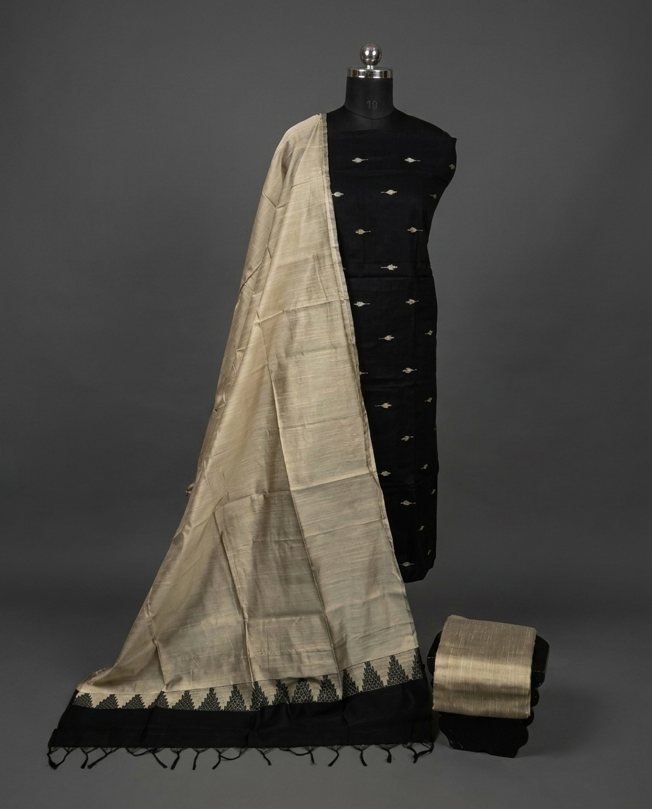 Raw Silk Butta Chudi Sets - Classic Black & Beige