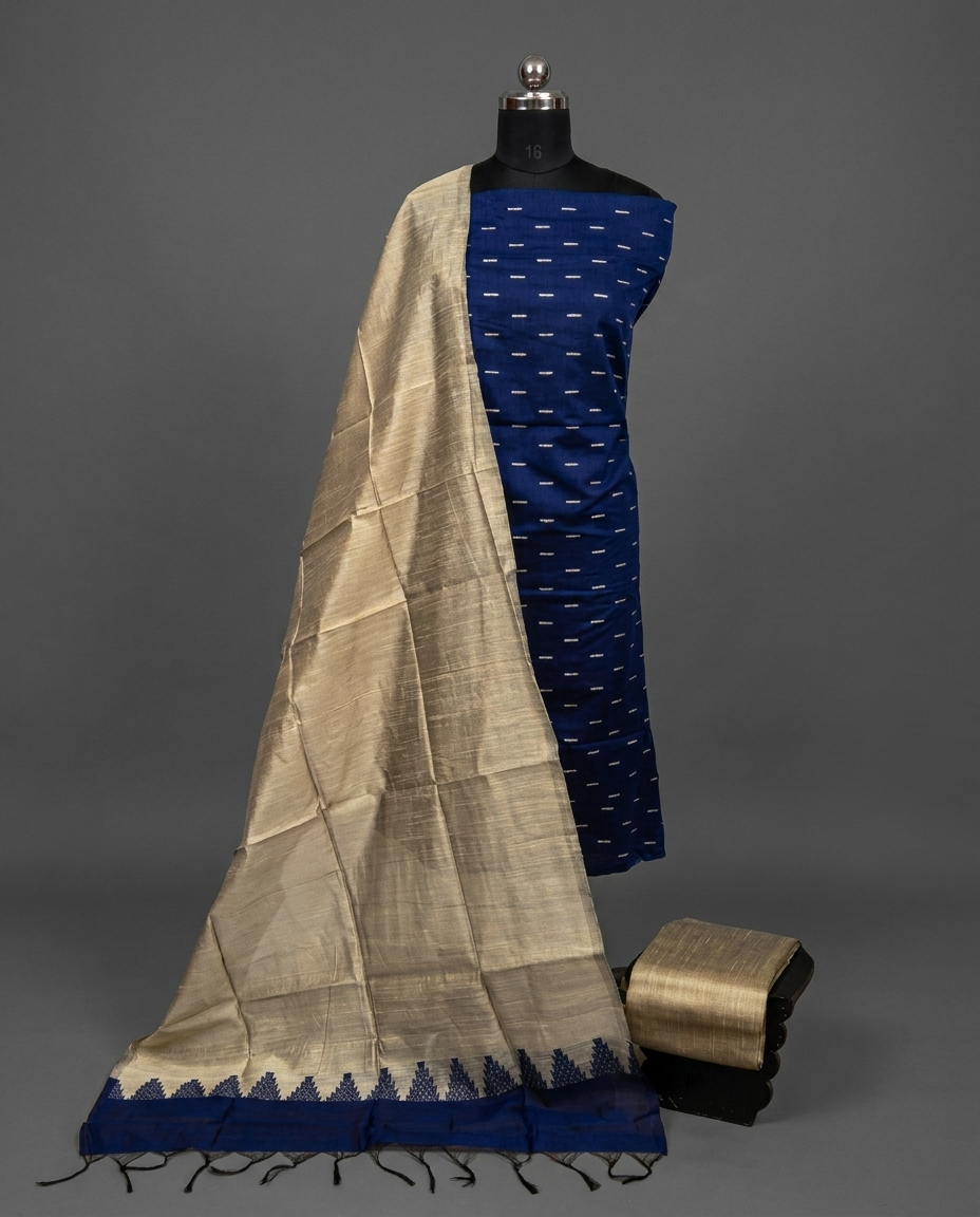 Raw Silk Butta Chudi Sets - Royal Blue & Beige
