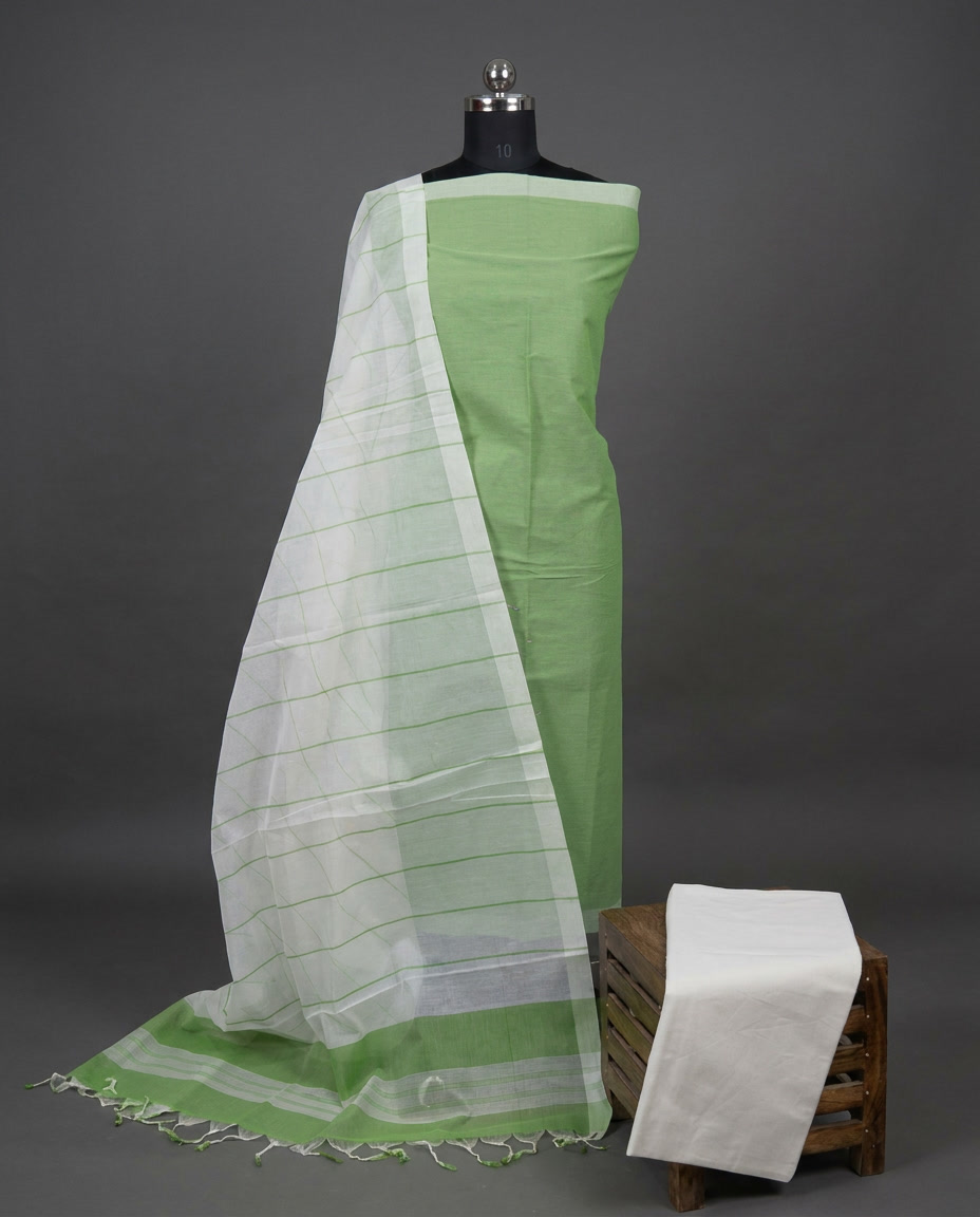 Magalagiri Cotton Stripes - Leaf Green & White