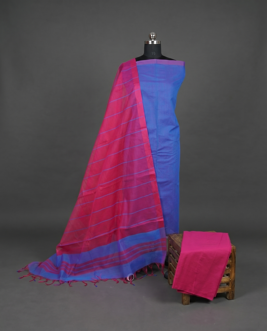 Magalagiri Cotton Stripes - Electric Blue & Magenta