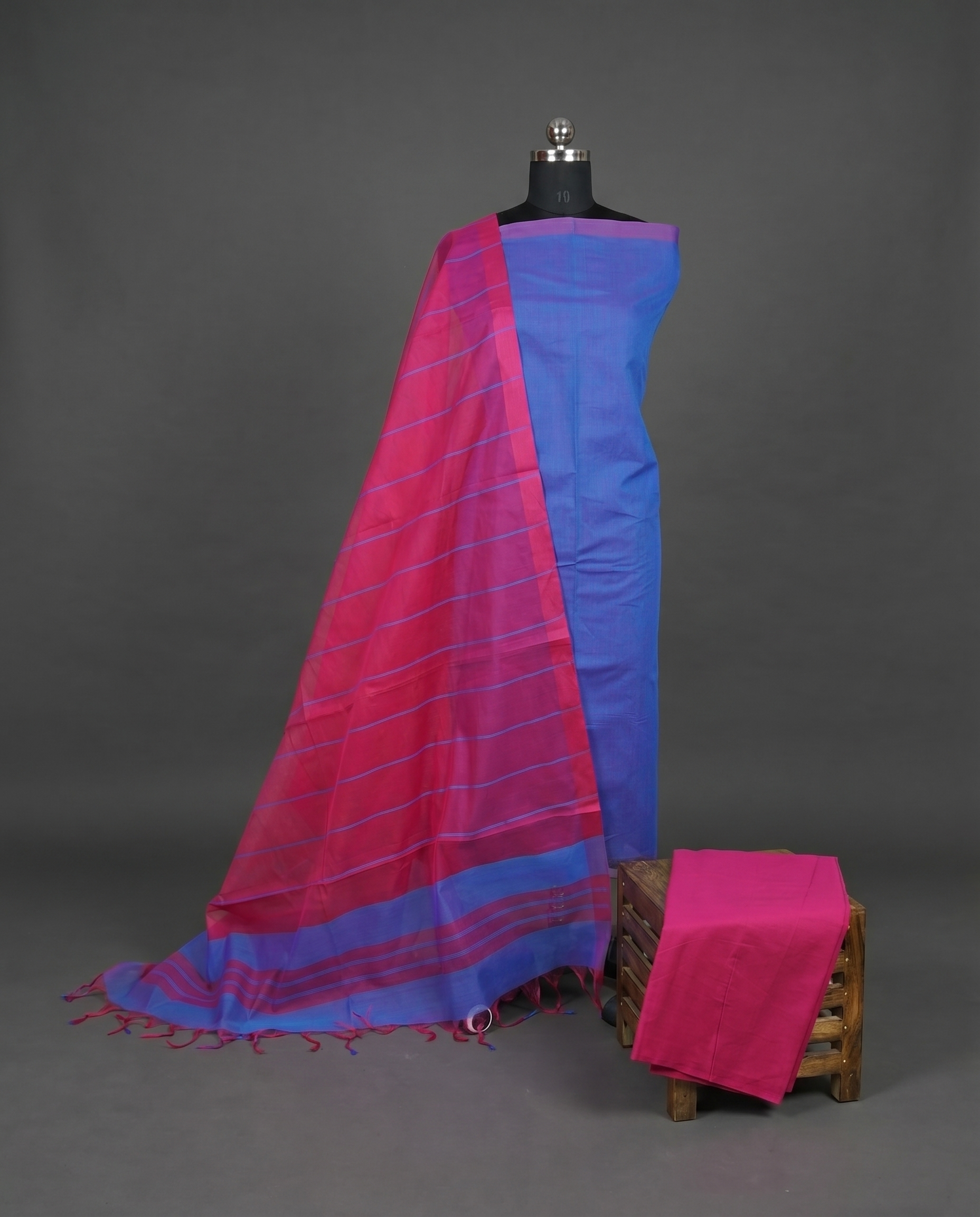Magalagiri Cotton Stripes - Electric Blue & Magenta