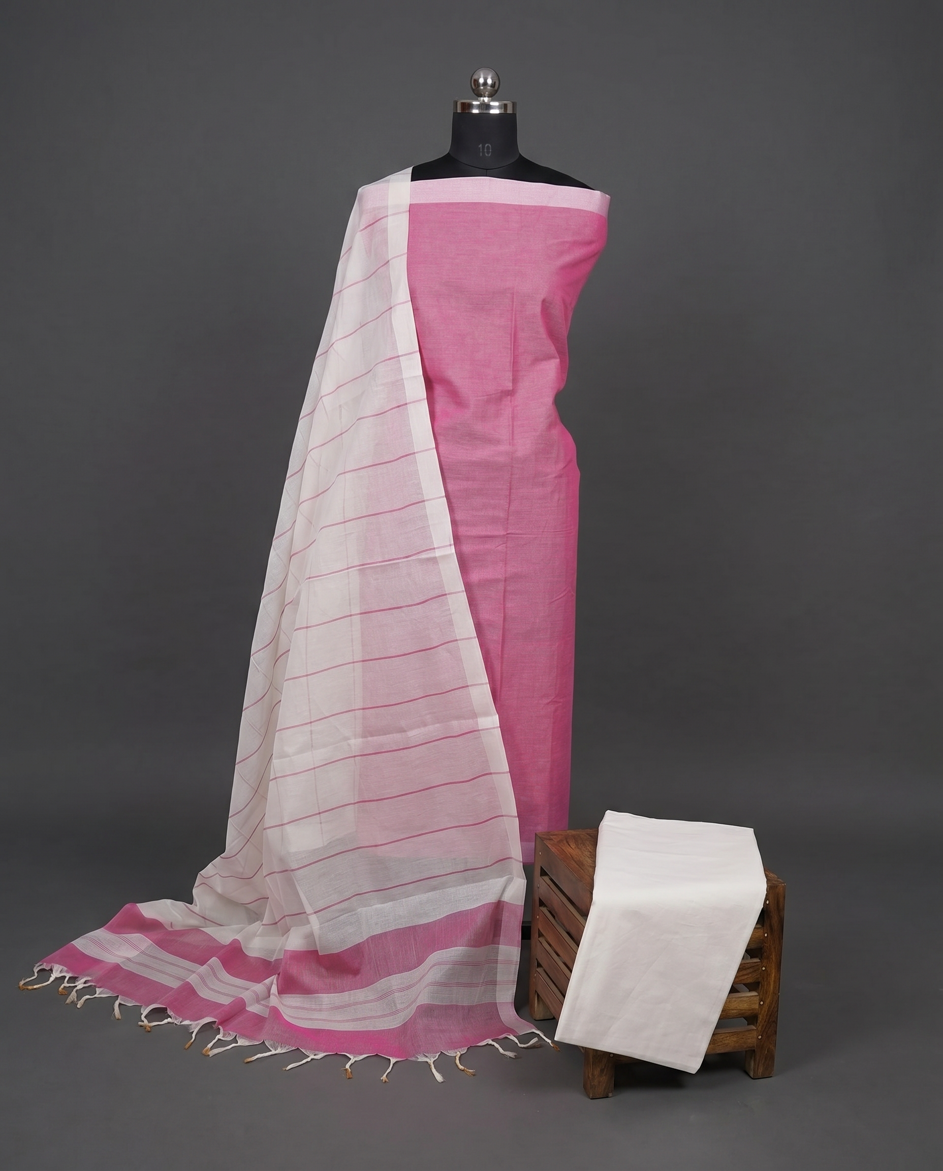 Magalagiri Cotton Stripes - Rose Pink & White