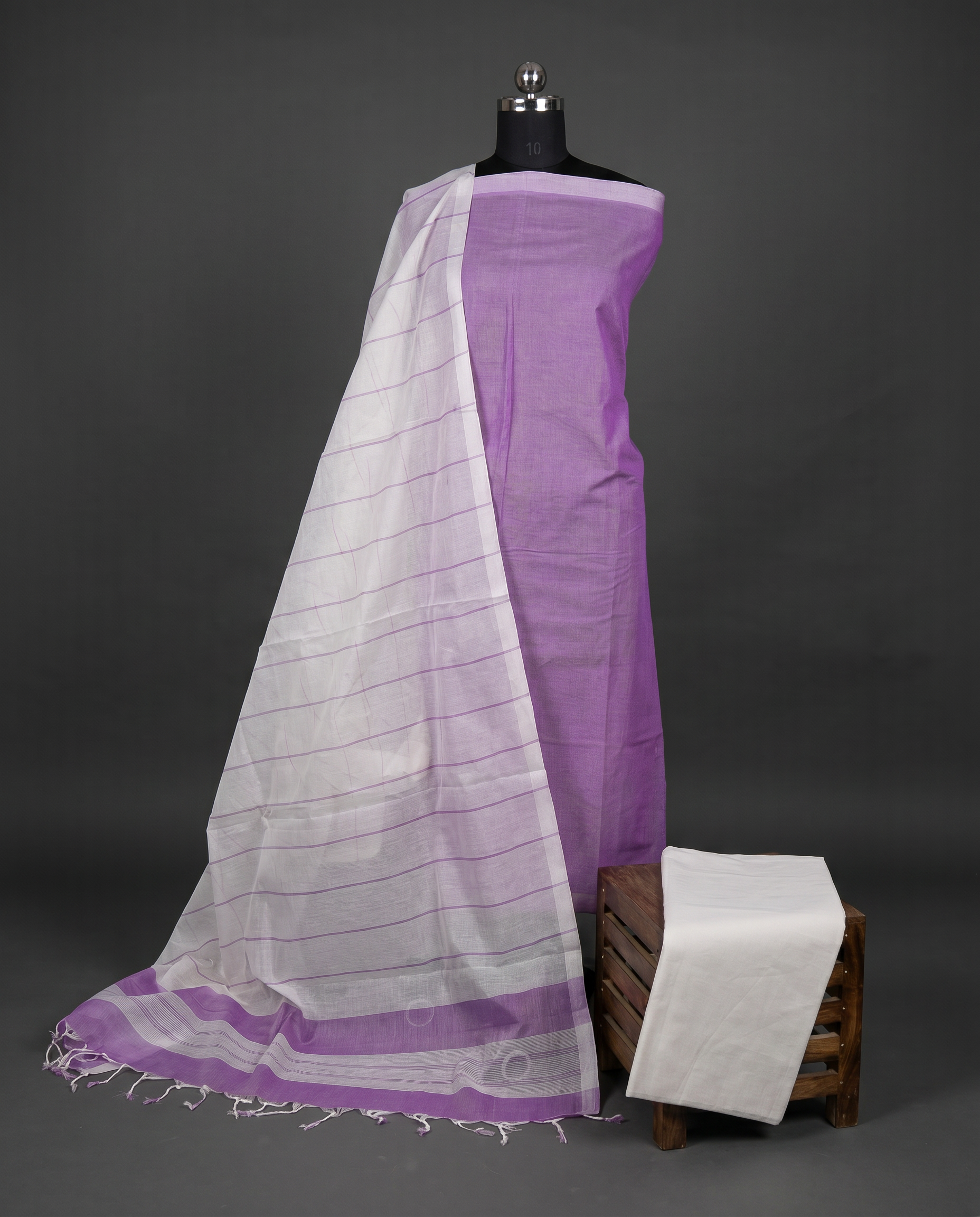 Magalagiri Cotton Stripes - Lavender/Purple & White