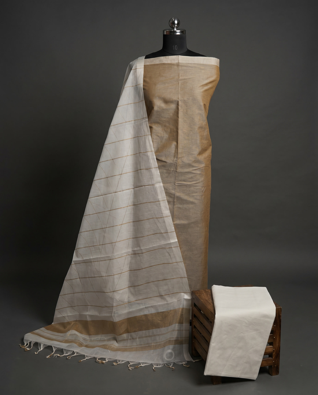 Magalagiri Cotton Stripes - Beige/Tan & White