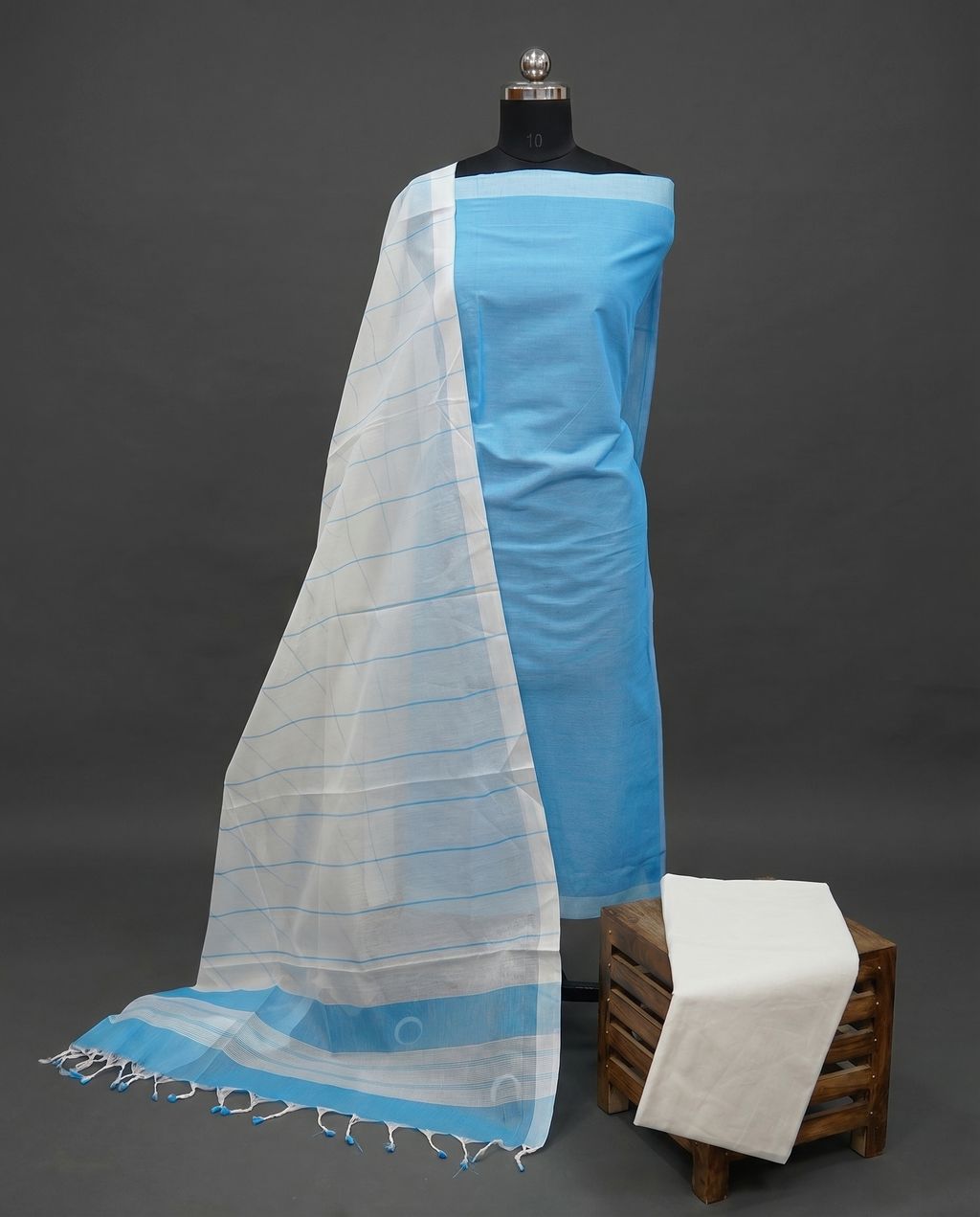 Magalagiri Cotton Stripes - Sky Blue & White