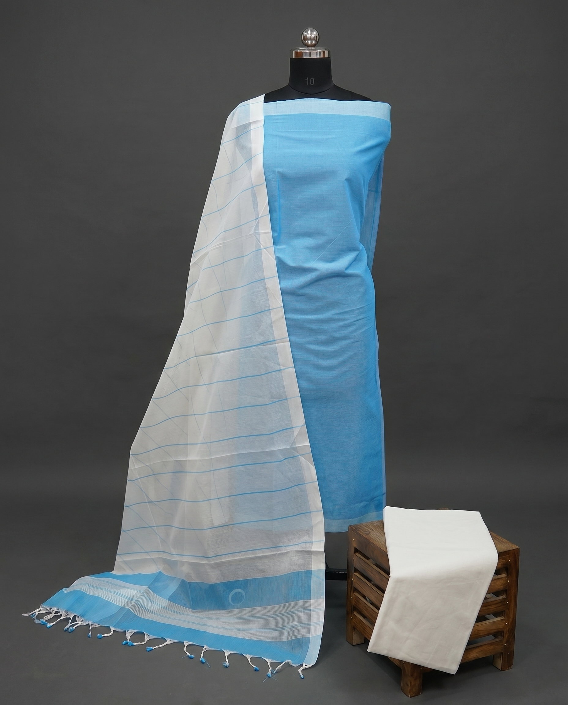 Magalagiri Cotton Stripes - Sky Blue & White