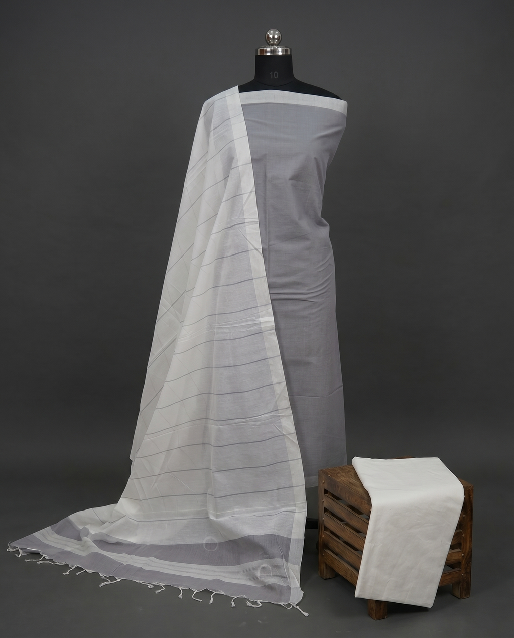 Magalagiri Cotton Stripes - Grey & White