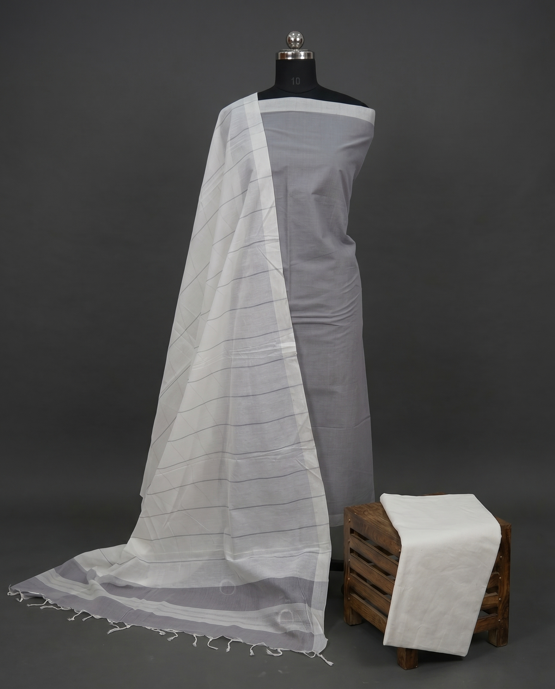 Magalagiri Cotton Stripes - Grey & White