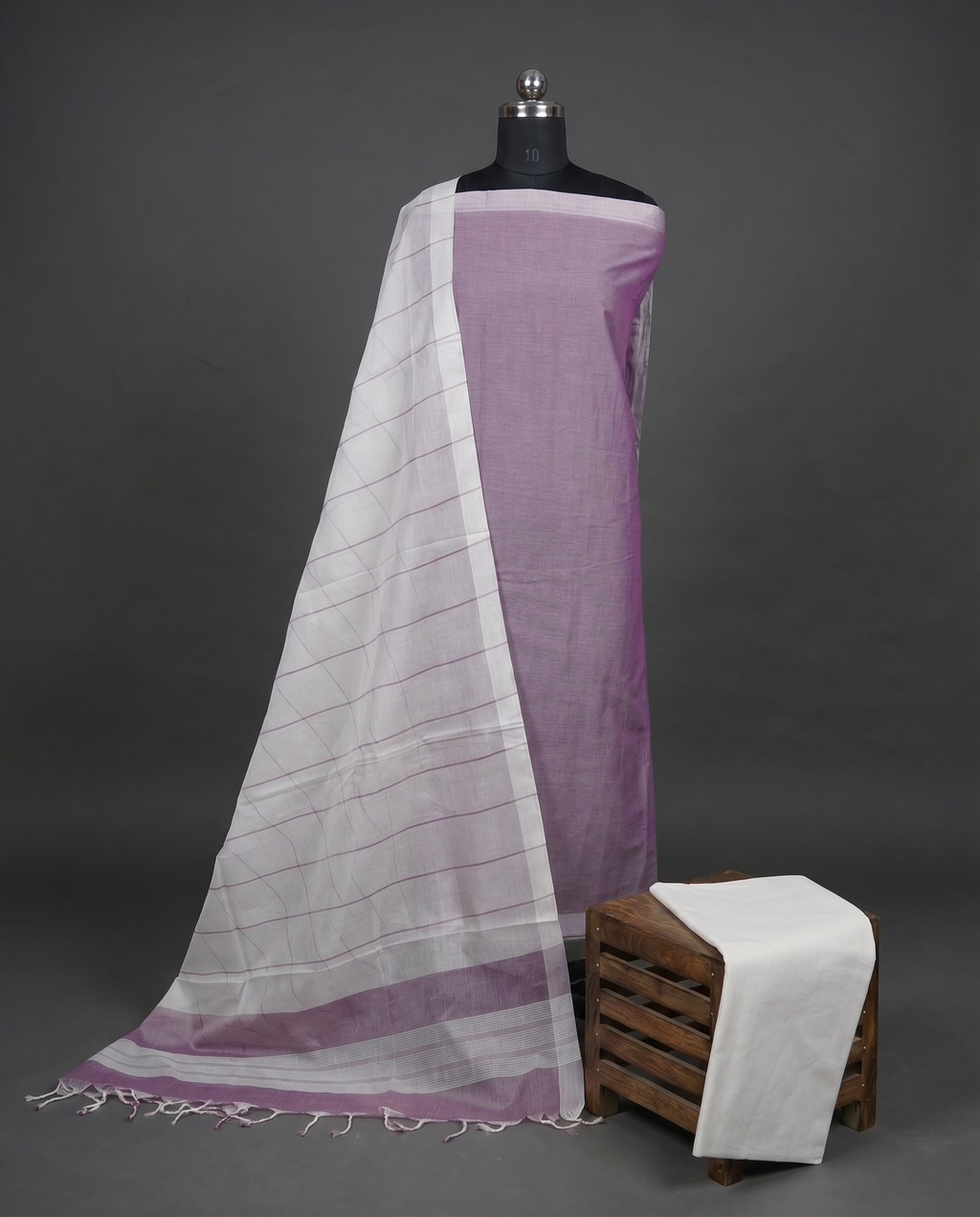 Magalagiri Cotton Stripes - Dusty Mauve & White