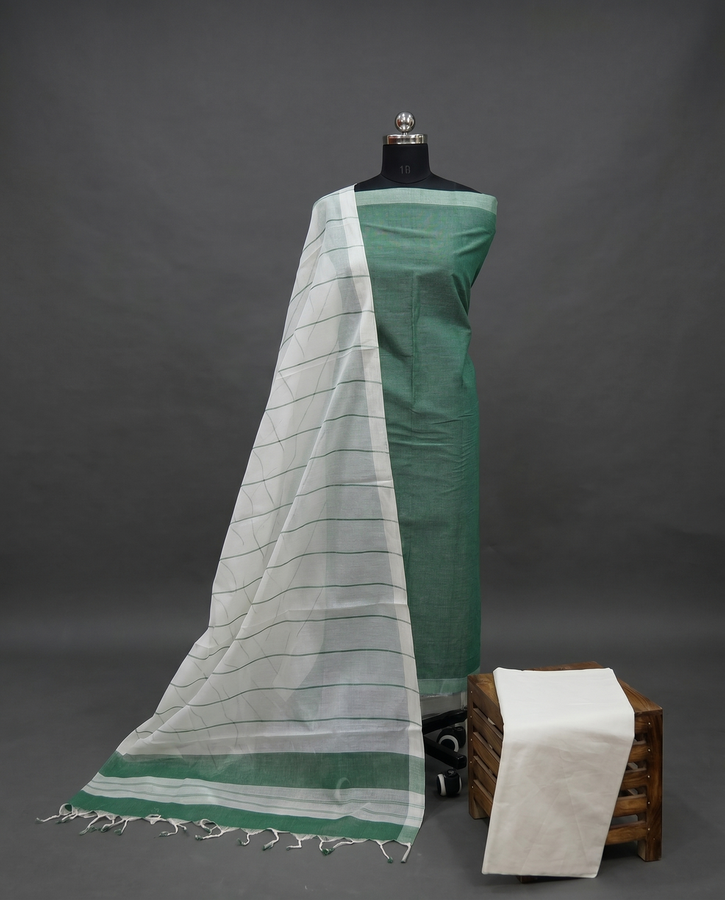 Magalagiri Cotton Stripes - Seafoam Green & White