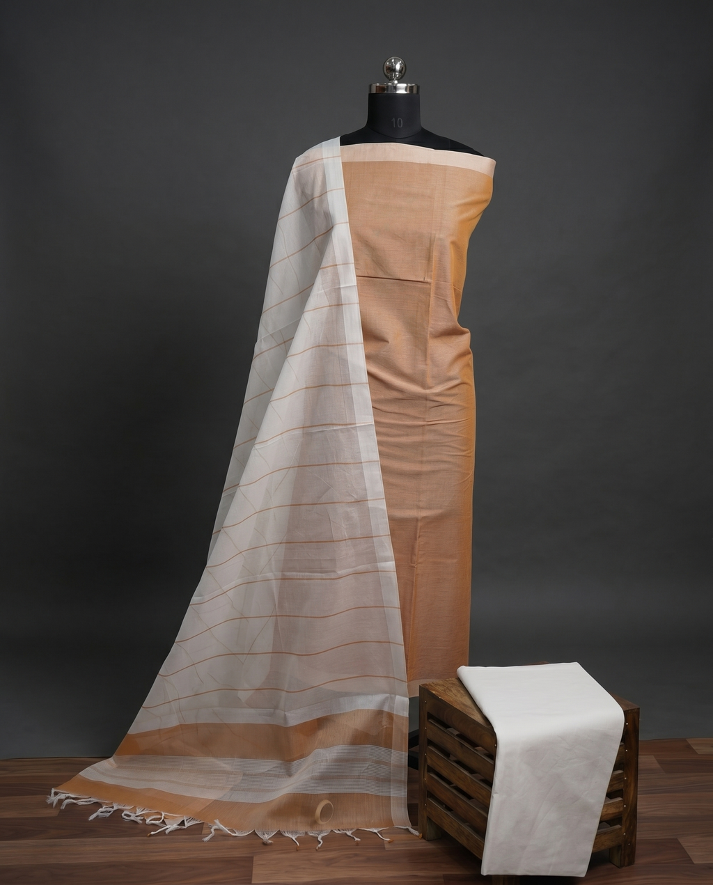 Magalagiri Cotton Stripes - Peach & White