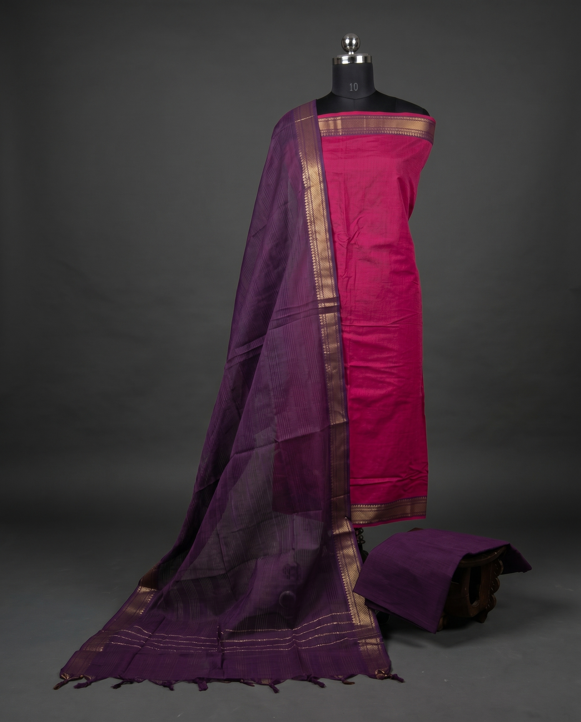 Mangalagiri Pure Cotton Zari - Magenta & Deep Purple