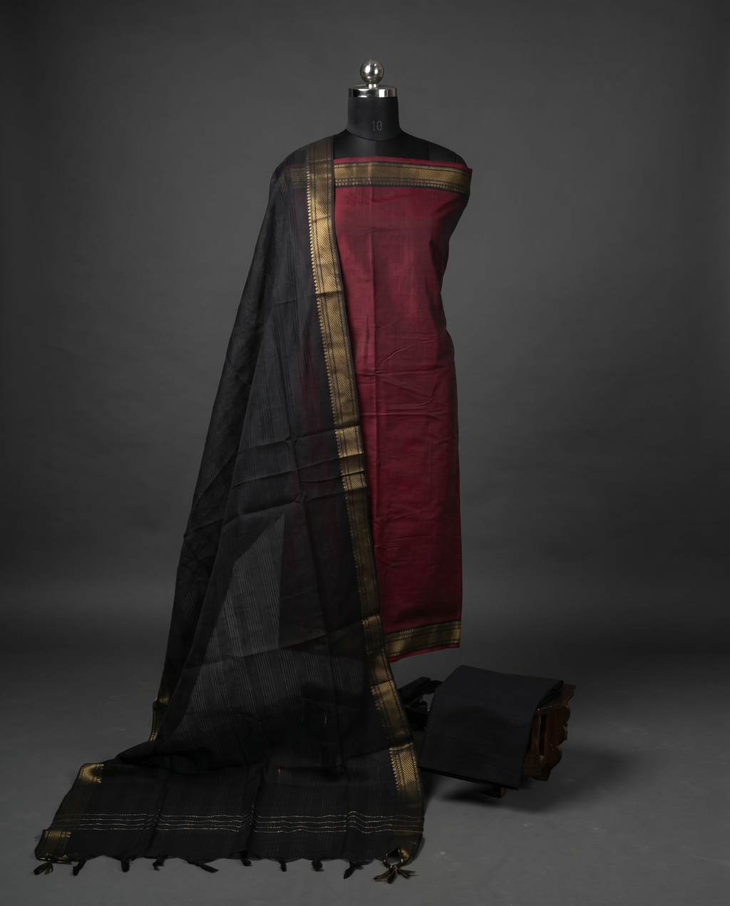Mangalagiri Pure Cotton Zari - Maroon & Black