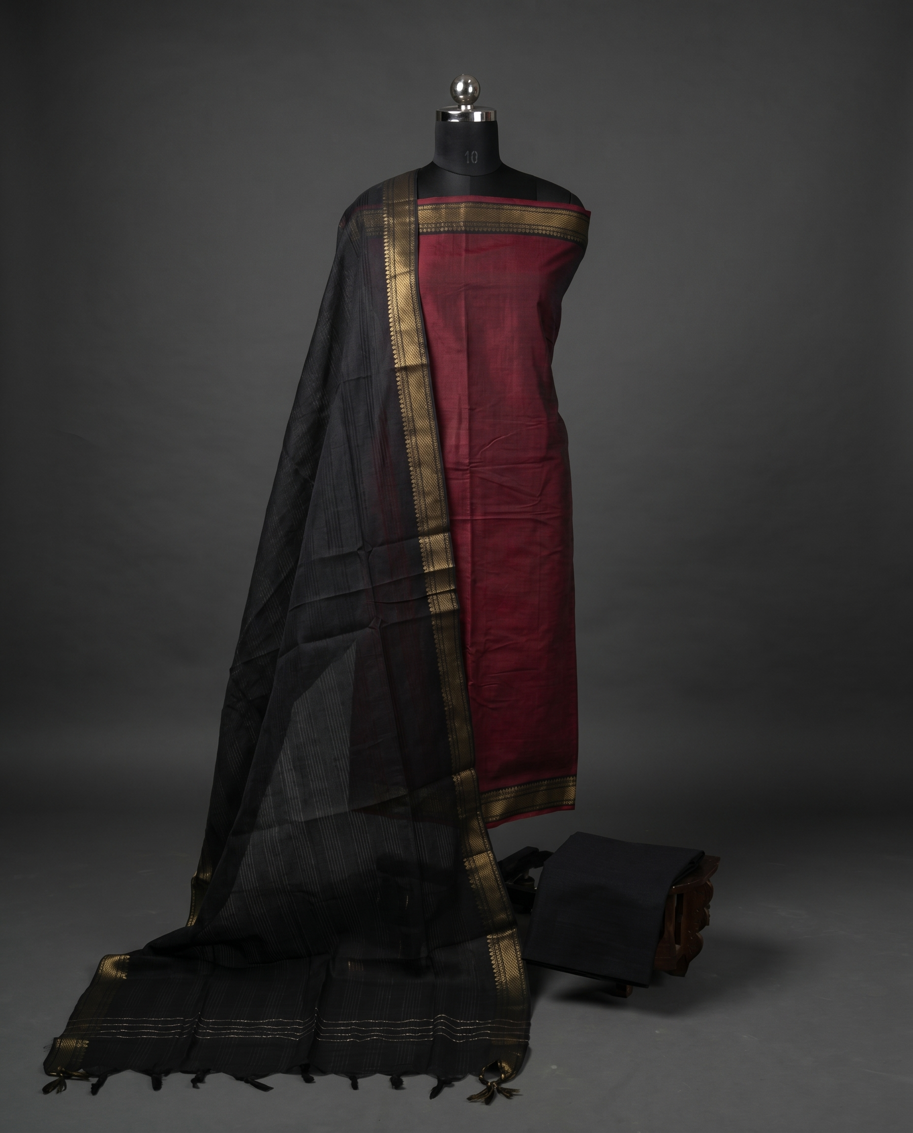 Mangalagiri Pure Cotton Zari - Maroon & Black