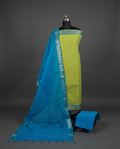Mangalagiri Pure Cotton Zari - Lime Green & Sky Blue