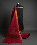 Mangalagiri Pure Cotton Zari - Jet Black & Crimson Red