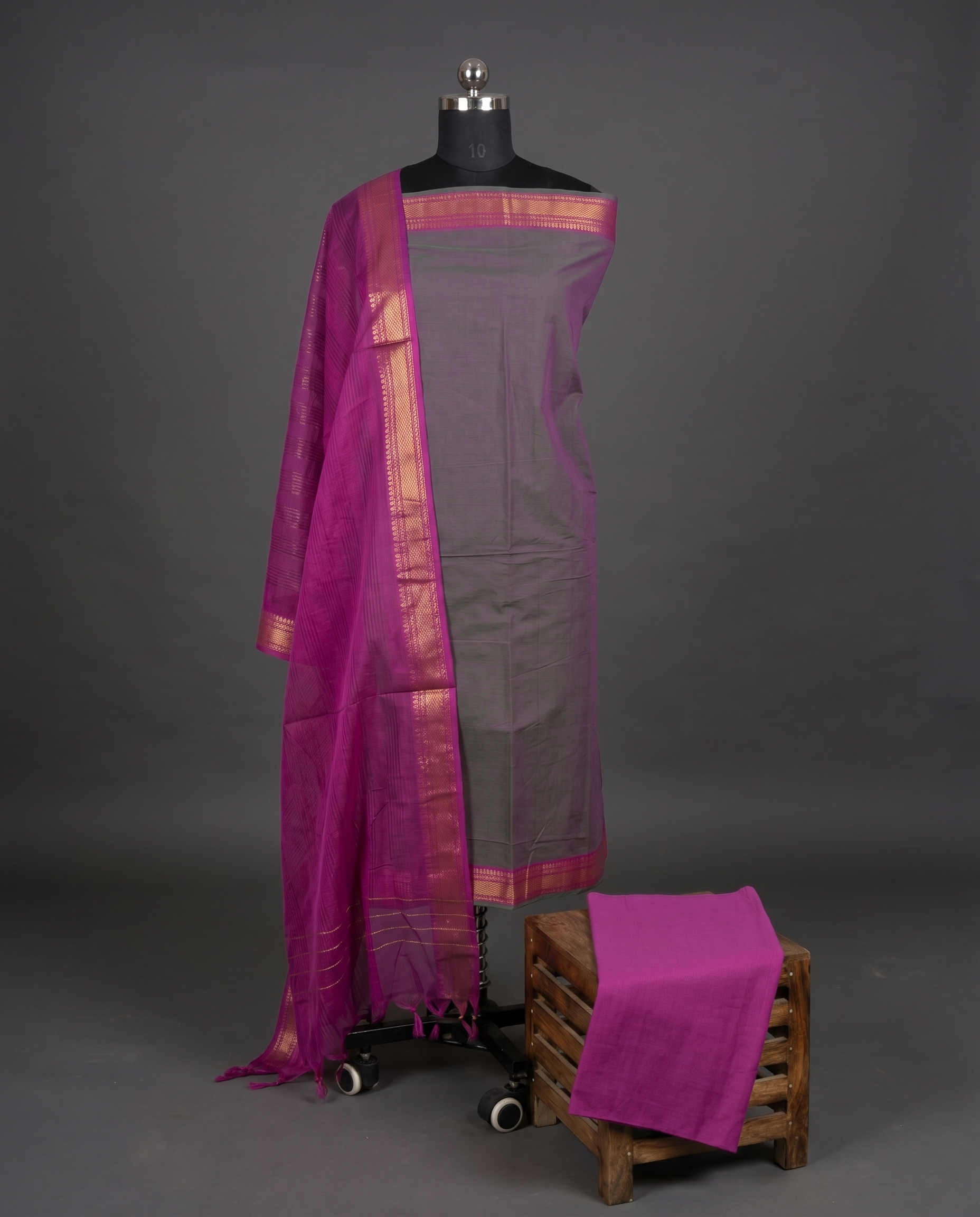 Mangalagiri Pure Cotton Zari - Dusty Rose & Magenta
