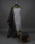 Mangalagiri Pure Cotton Zari - Light Grey & Black