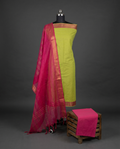 Mangalagiri Pure Cotton Zari - Lime Green & Magenta