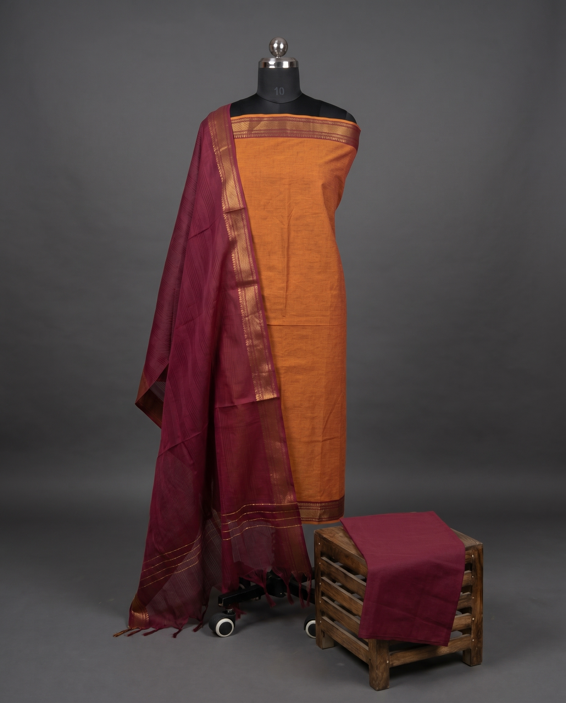 Mangalagiri Pure Cotton Zari - Orange & Maroon