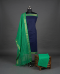 Mangalagiri Pure Cotton Zari - Navy Blue & Sea Green