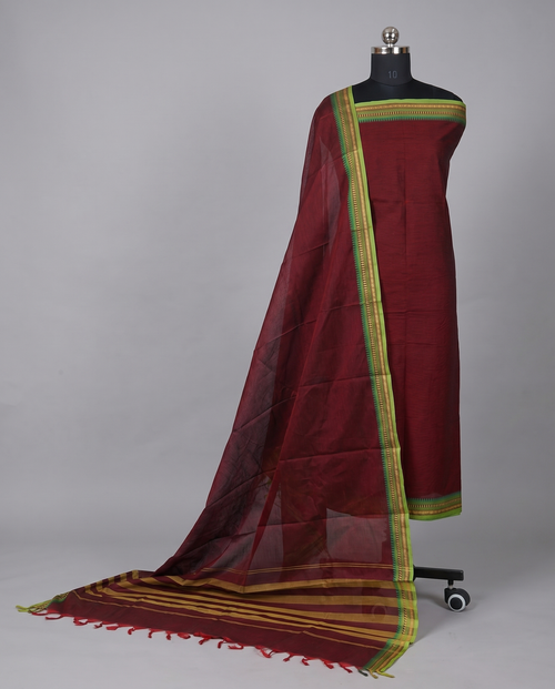 Kanchi Cotton - Burgundy and Lime Green Border