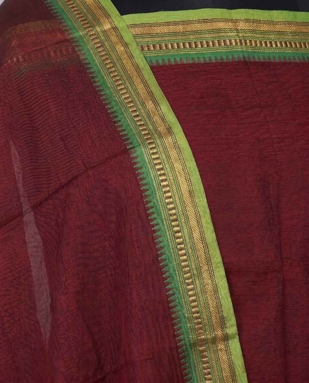Kanchi Cotton - Burgundy and Lime Green Border