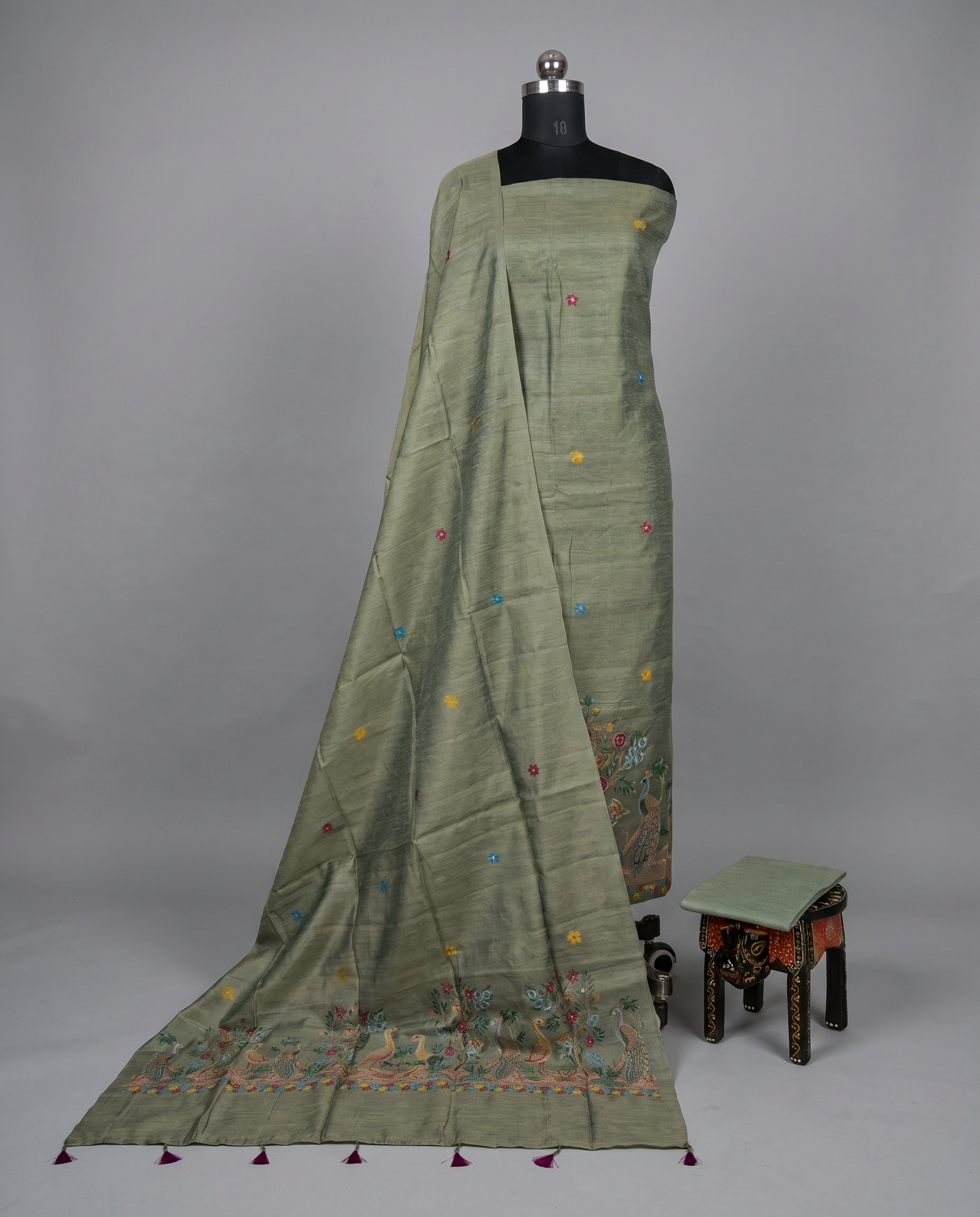 Premium Chanderi Zari - Olive Green