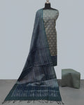 TISSUE SILK DIGITAL CHUDI SETS - LIGHT BEIGE WITH SMOKY INK BLUE