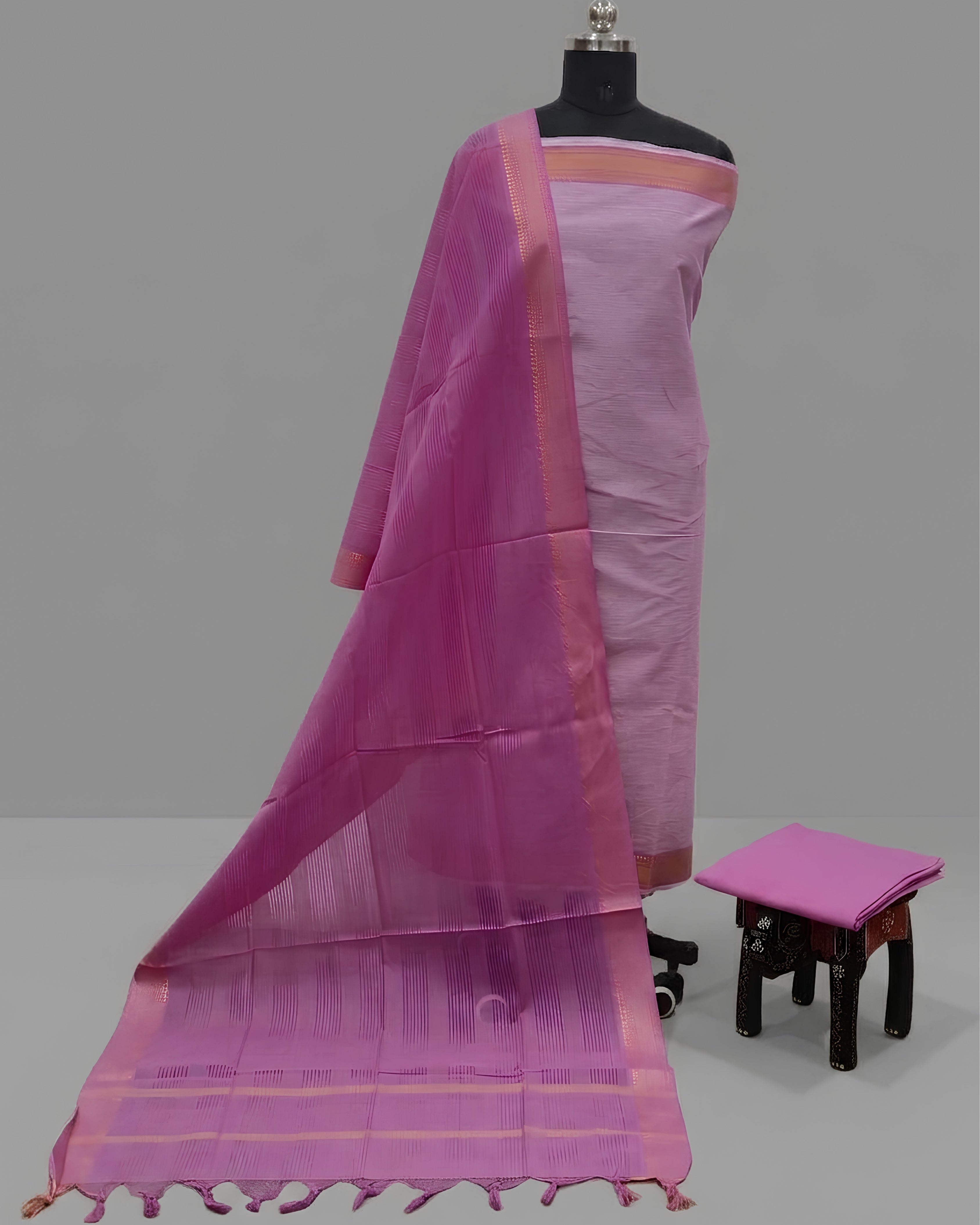 MANGALAGIRI PURE COTTON  ZARI - LILAC PINK WITH ORCHID PINK