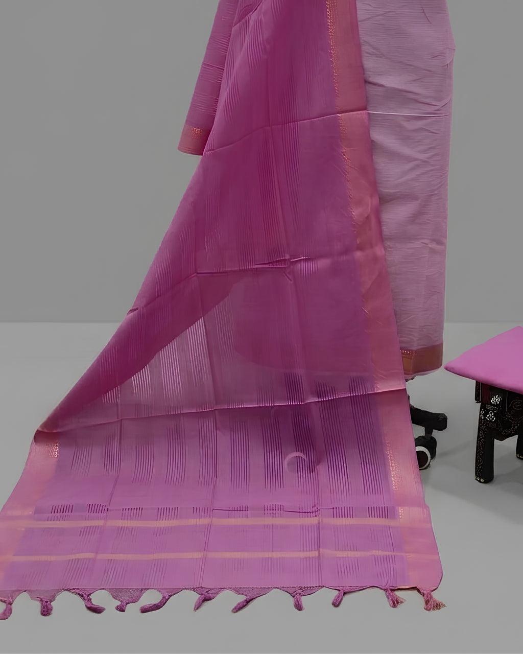 MANGALAGIRI PURE COTTON  ZARI - LILAC PINK WITH ORCHID PINK