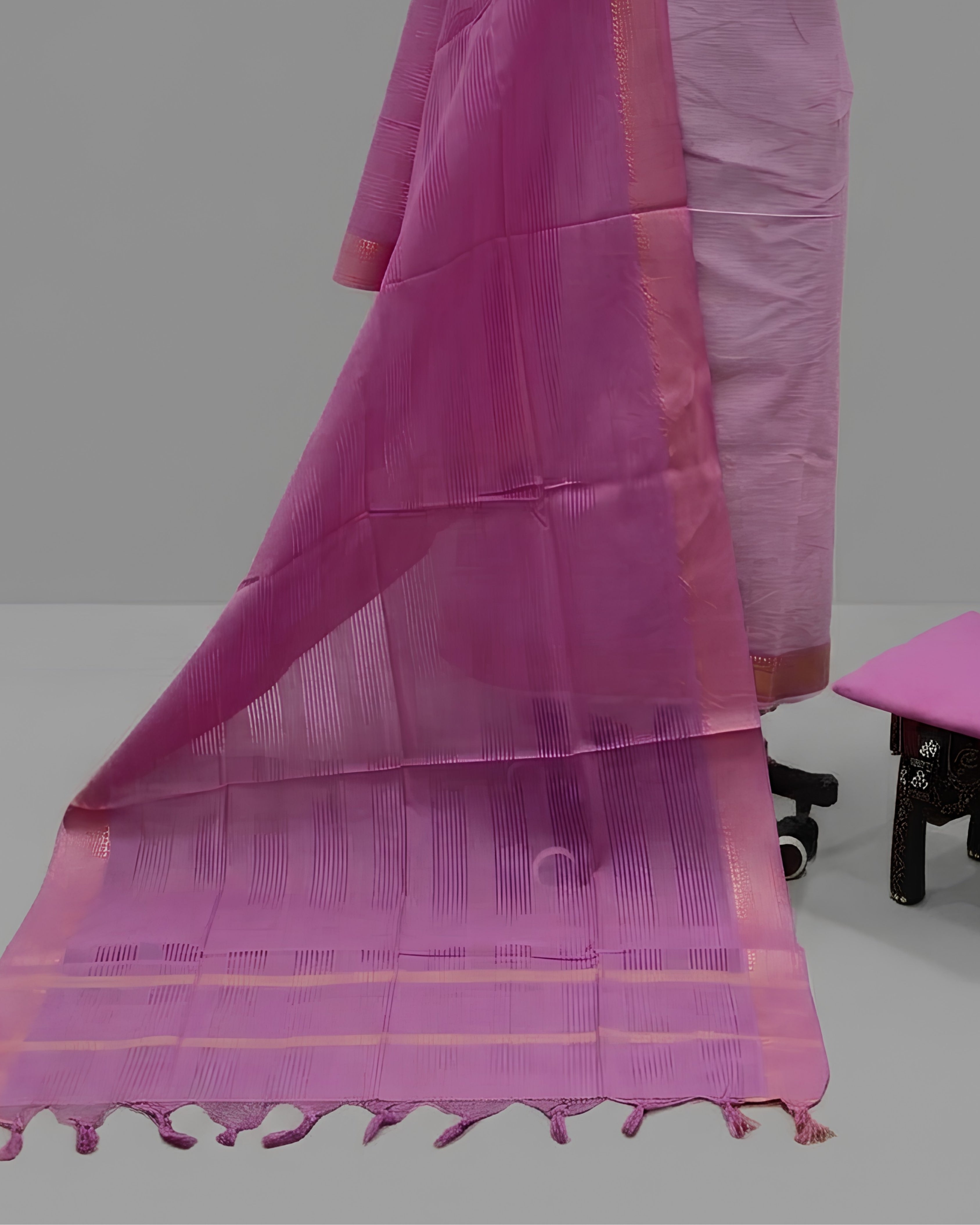 MANGALAGIRI PURE COTTON  ZARI - LILAC PINK WITH ORCHID PINK