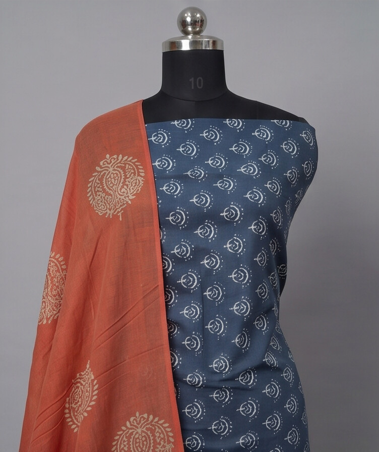 Dual (Rust& Navy) - Mul Mul Cotton Dupatta