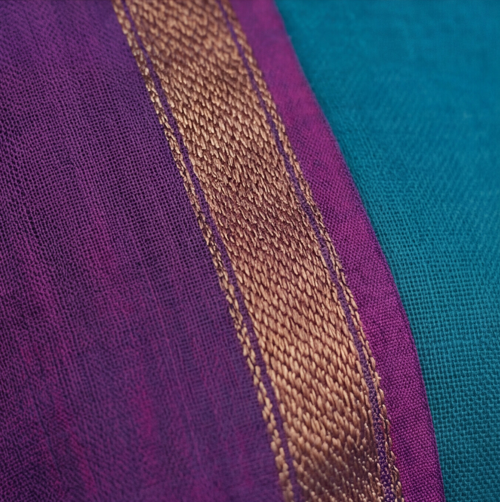 Royal Weave Pure Cotton Chudi - Teal Blue & Purple