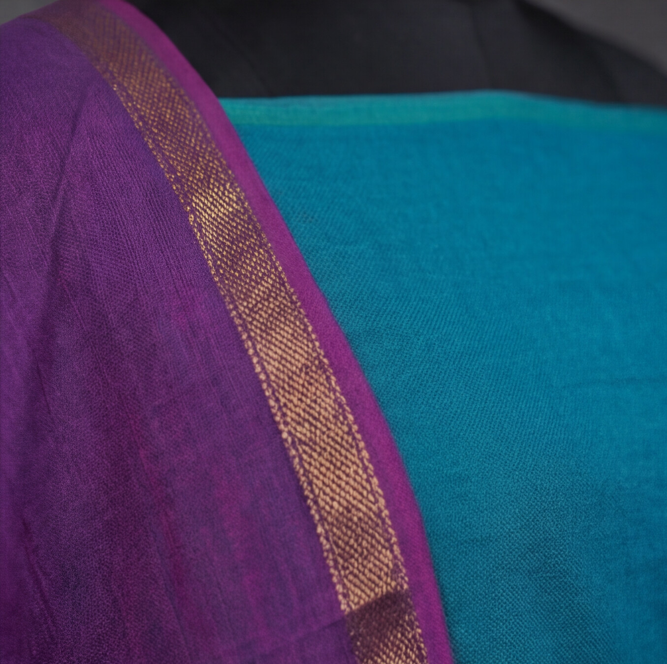 Royal Weave Pure Cotton Chudi - Teal Blue & Purple