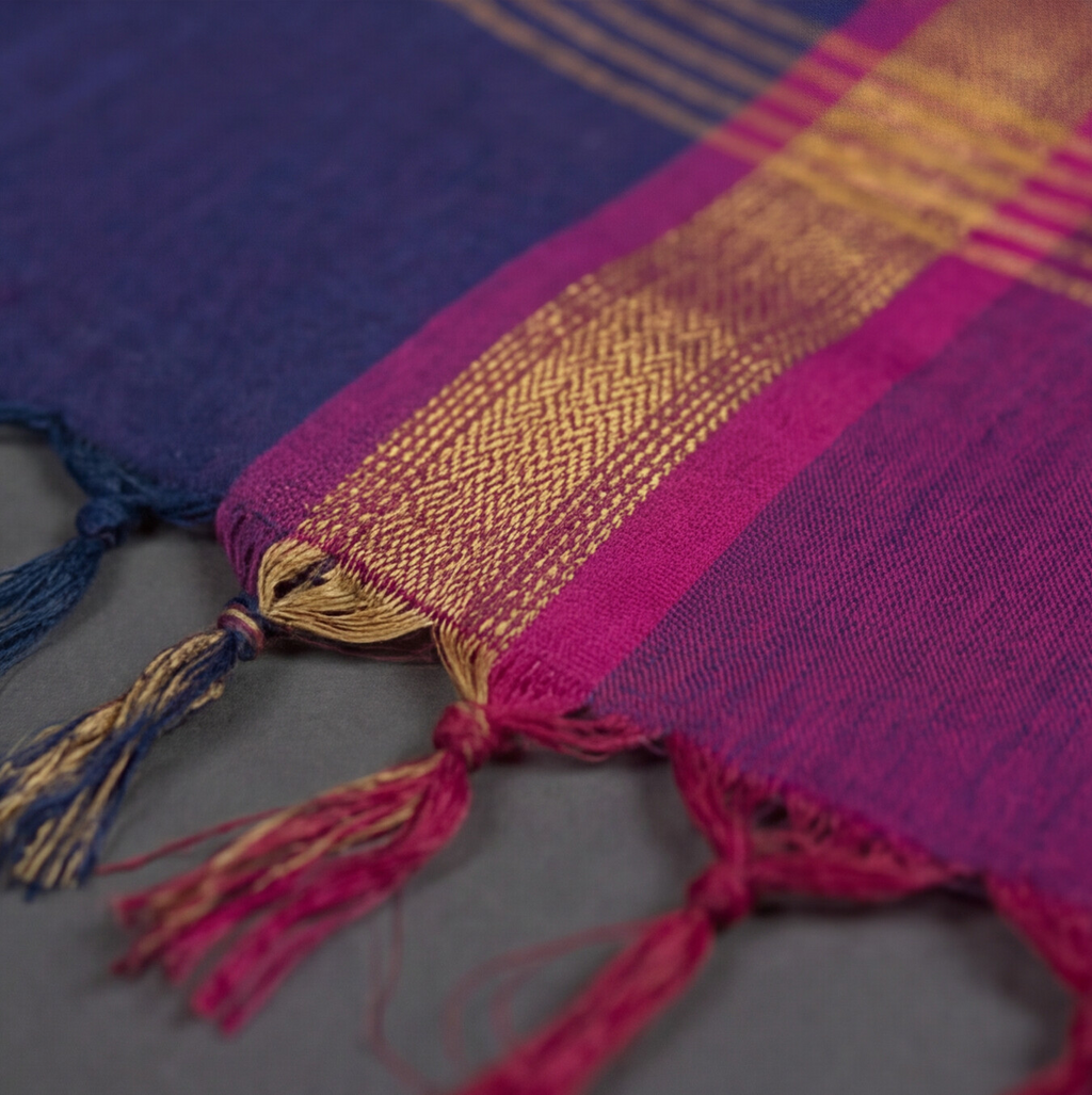 Royal Weave Pure Cotton Chudi - Magenta & Navy Blue
