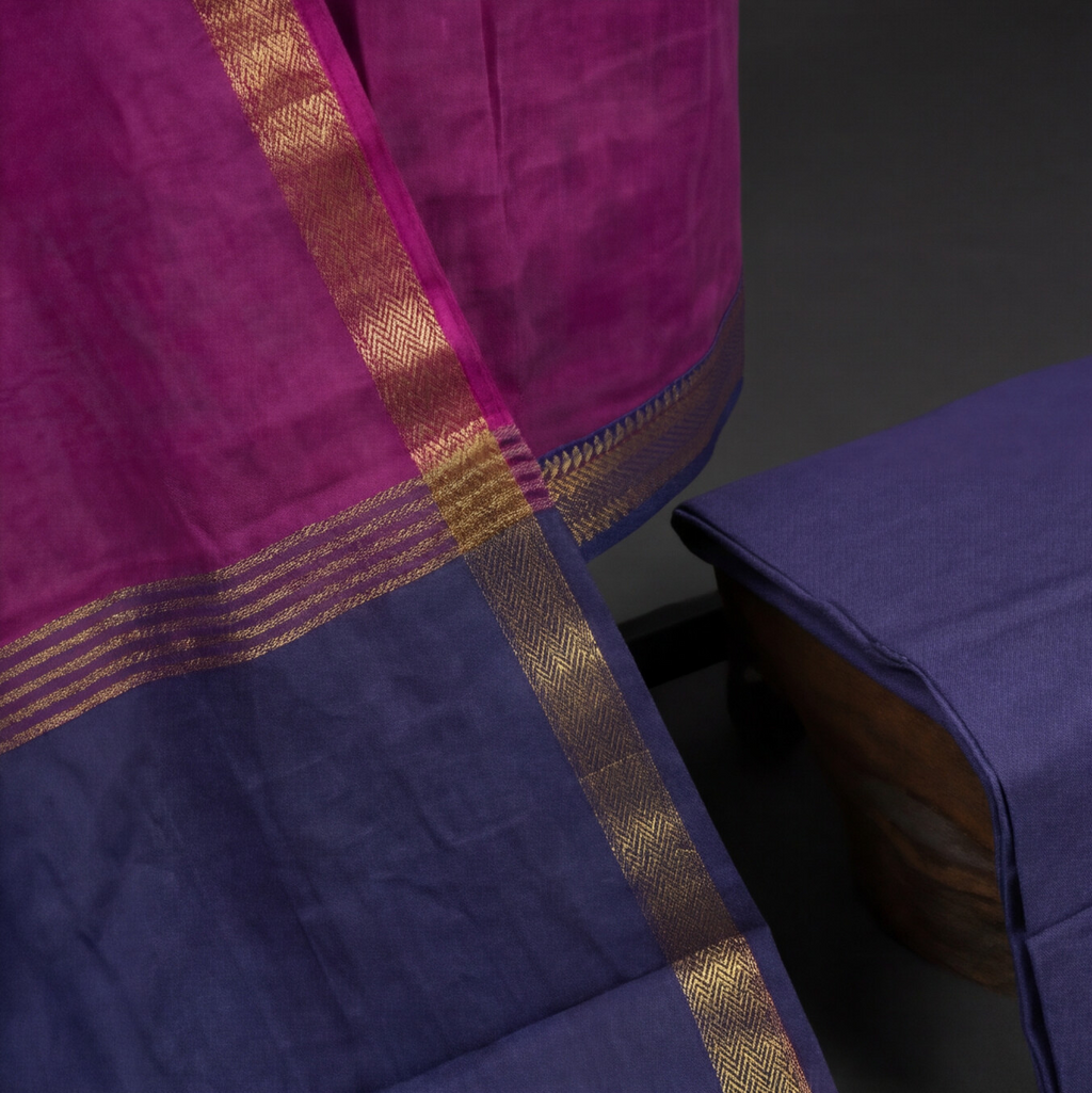Royal Weave Pure Cotton Chudi - Magenta & Navy Blue